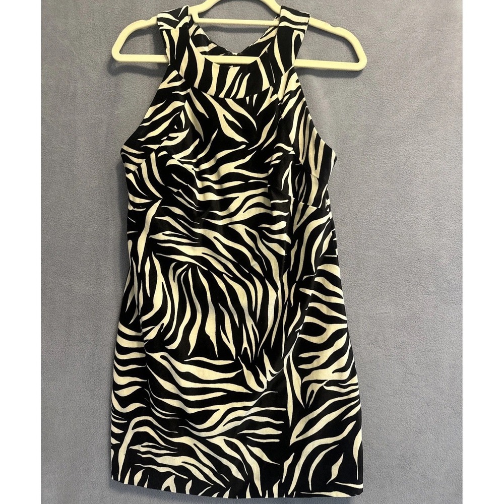Milly New York Zebra Print Velvet Mini Dress Size 10 Y2K Sleeveless Sheath‎